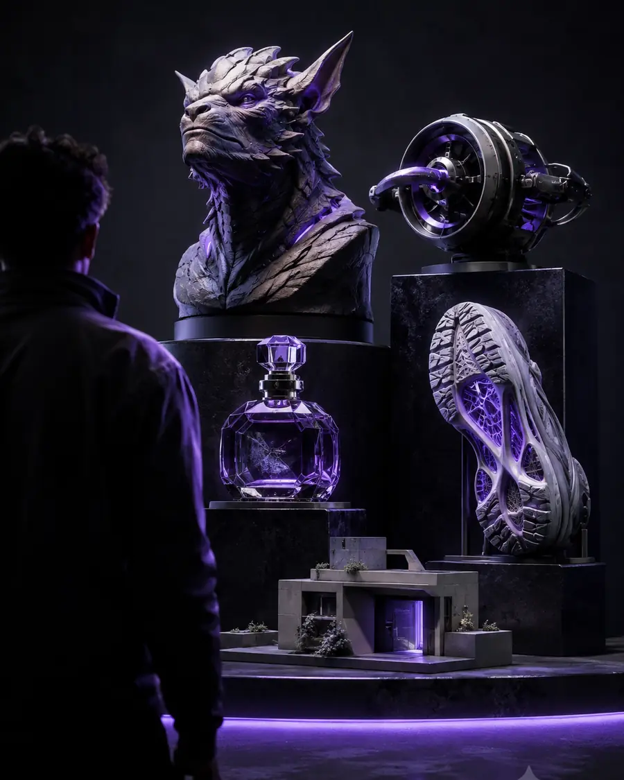 Sélection d’objets 3D générés par IA pour différents scénarios de production