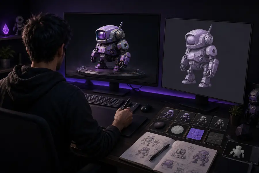 A refined Blender scene using the asset as a starting point