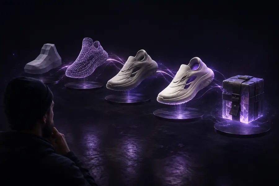 Abstract 3D model workflow shown in an online workspace